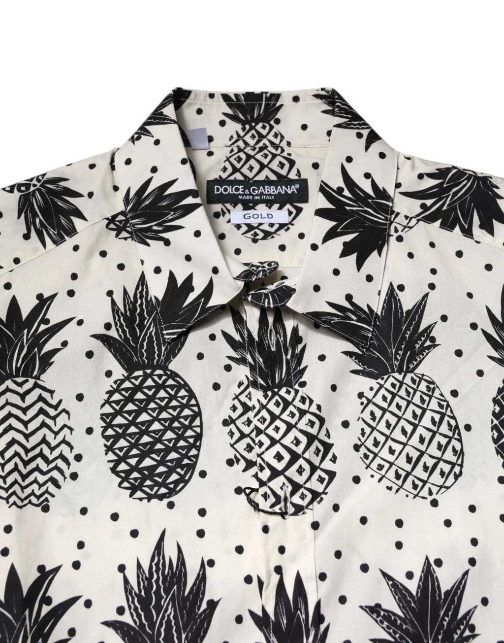 Dolce & Gabbana White Pineapple Print Long Sleeve GOLD Shirt - Zeiniez