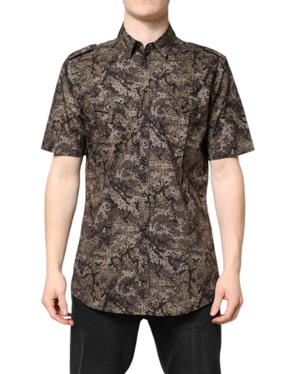 Dolce & Gabbana Multicolor Camouflage Button Down GOLD Shirt