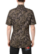 Dolce & Gabbana Multicolor Camouflage Button Down GOLD Shirt - Zeiniez