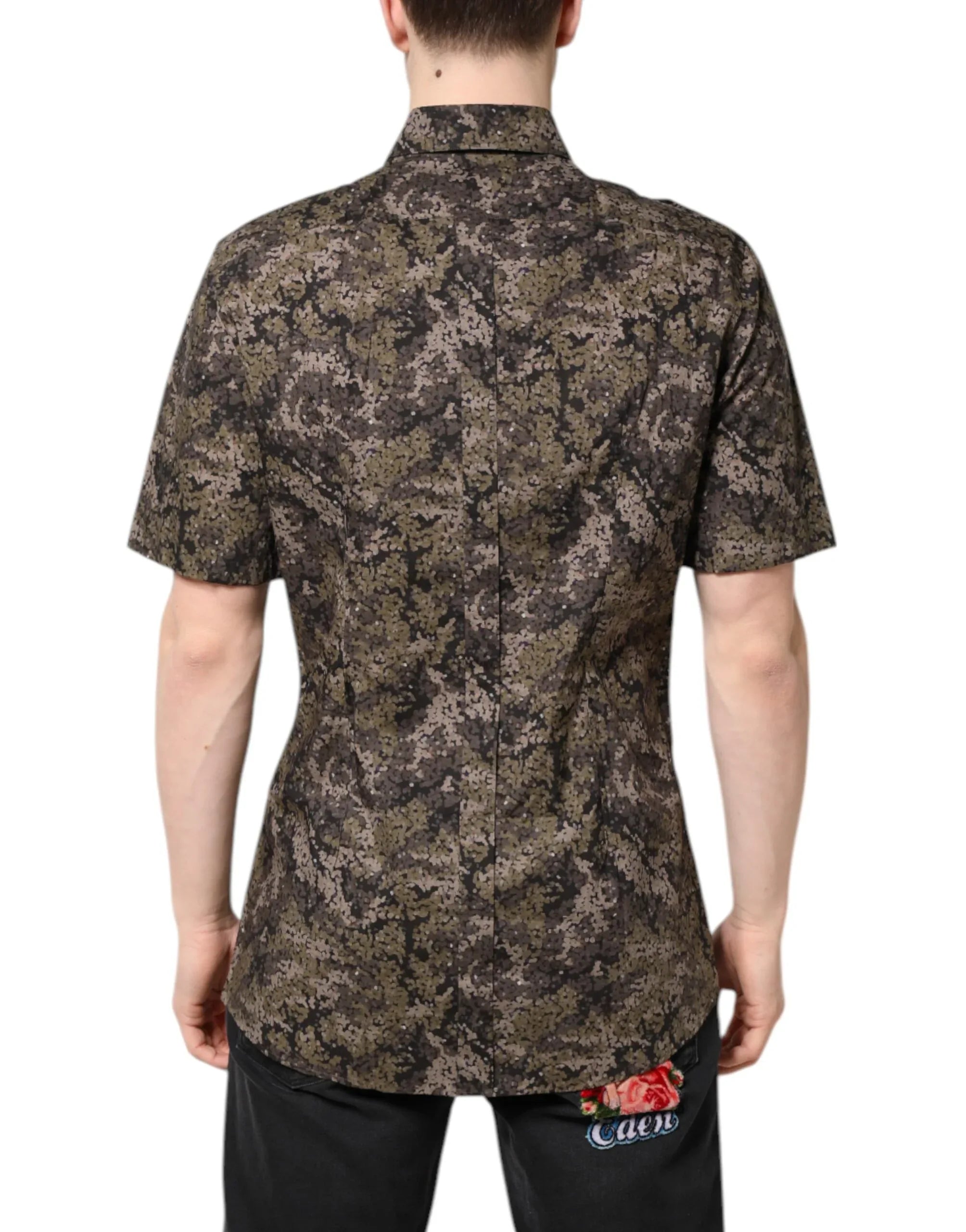 Dolce & Gabbana Multicolor Camouflage Button Down GOLD Shirt - Zeiniez