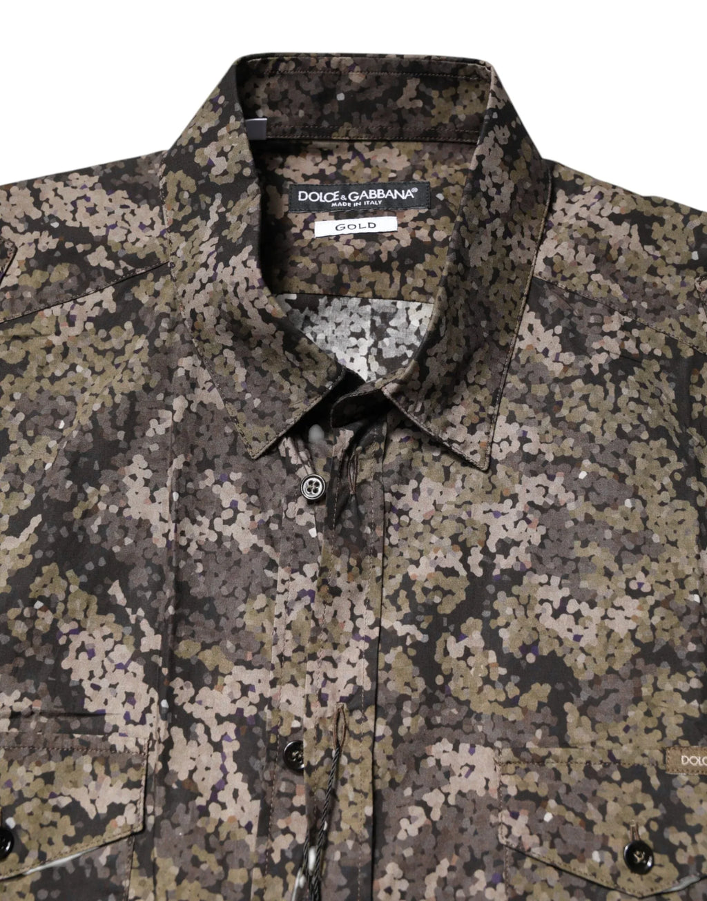 Dolce & Gabbana Multicolor Camouflage Button Down GOLD Shirt - Zeiniez