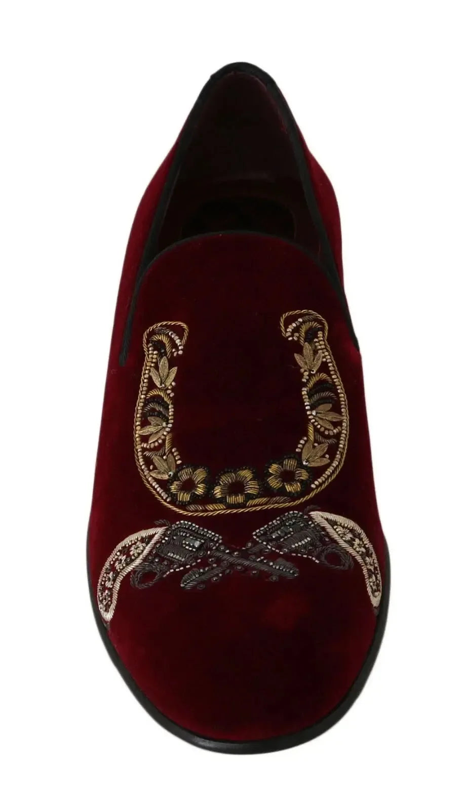 Dolce & Gabbana Bordeaux Velvet Loafers Gun Horseshoe Shoes - Zeiniez