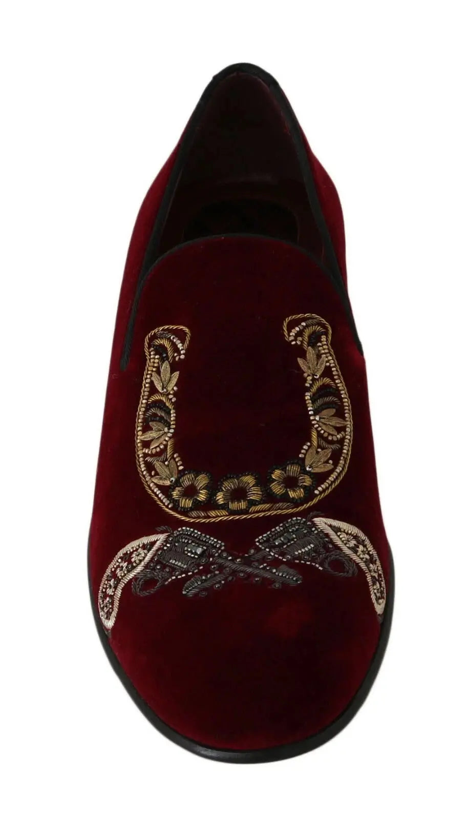 Dolce & Gabbana Bordeaux Velvet Loafers Gun Horseshoe Shoes - Zeiniez