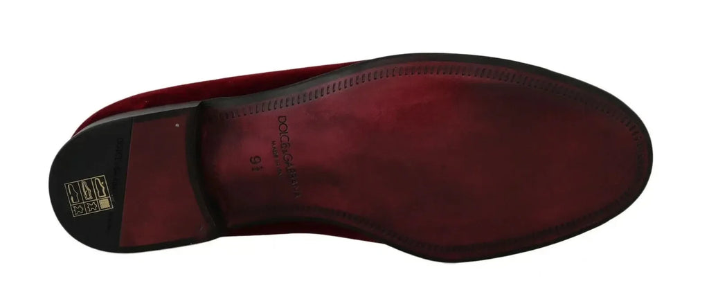 Dolce & Gabbana Bordeaux Velvet Loafers Gun Horseshoe Shoes - Zeiniez