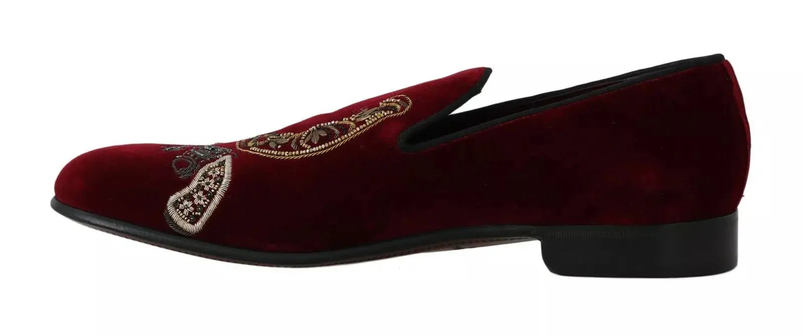 Dolce & Gabbana Bordeaux Velvet Loafers Gun Horseshoe Shoes - Zeiniez