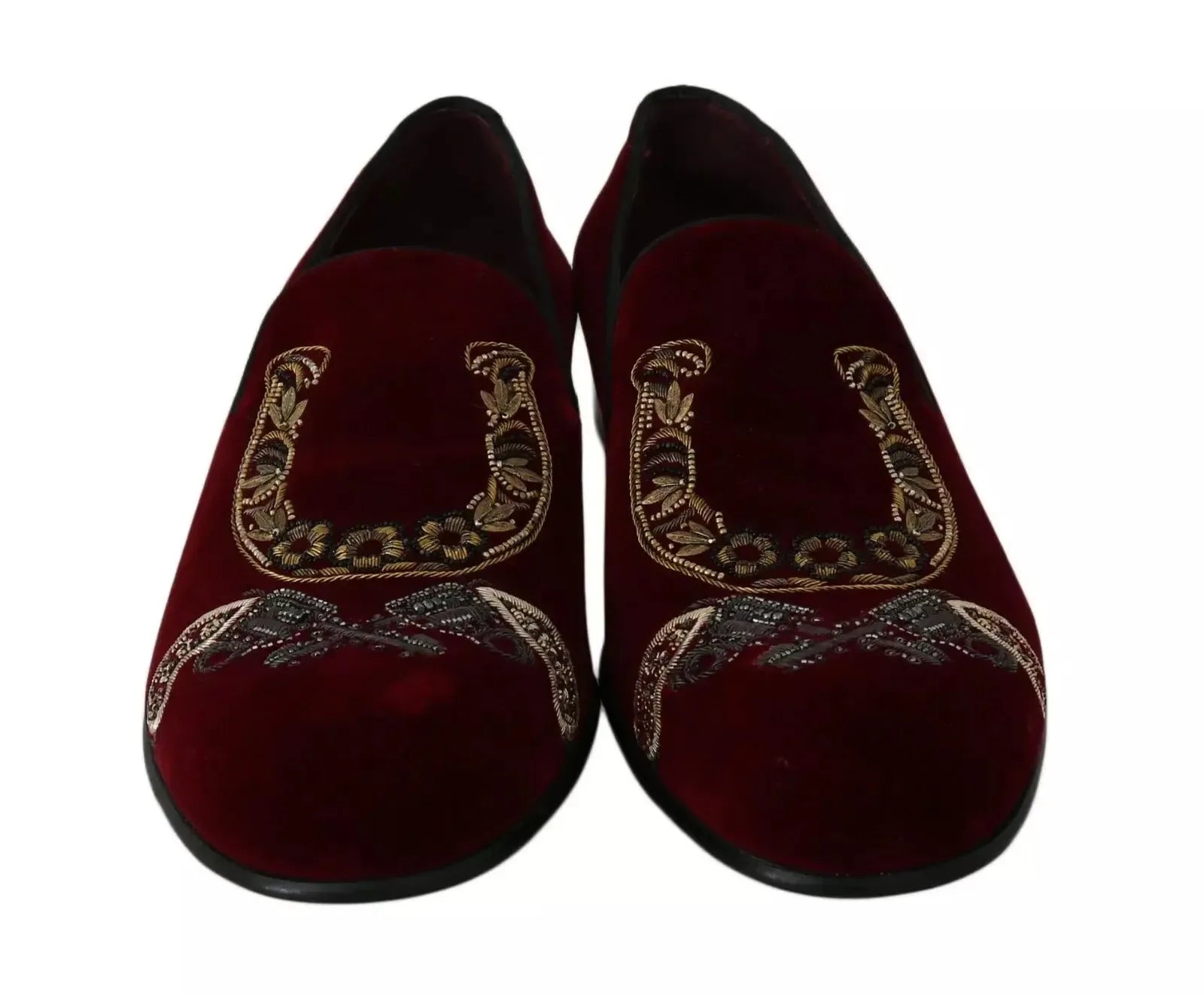 Dolce & Gabbana Bordeaux Velvet Loafers Gun Horseshoe Shoes - Zeiniez