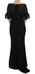 Dolce & Gabbana Black Floral Lace Long Bodycon Maxi Dress - Zeiniez