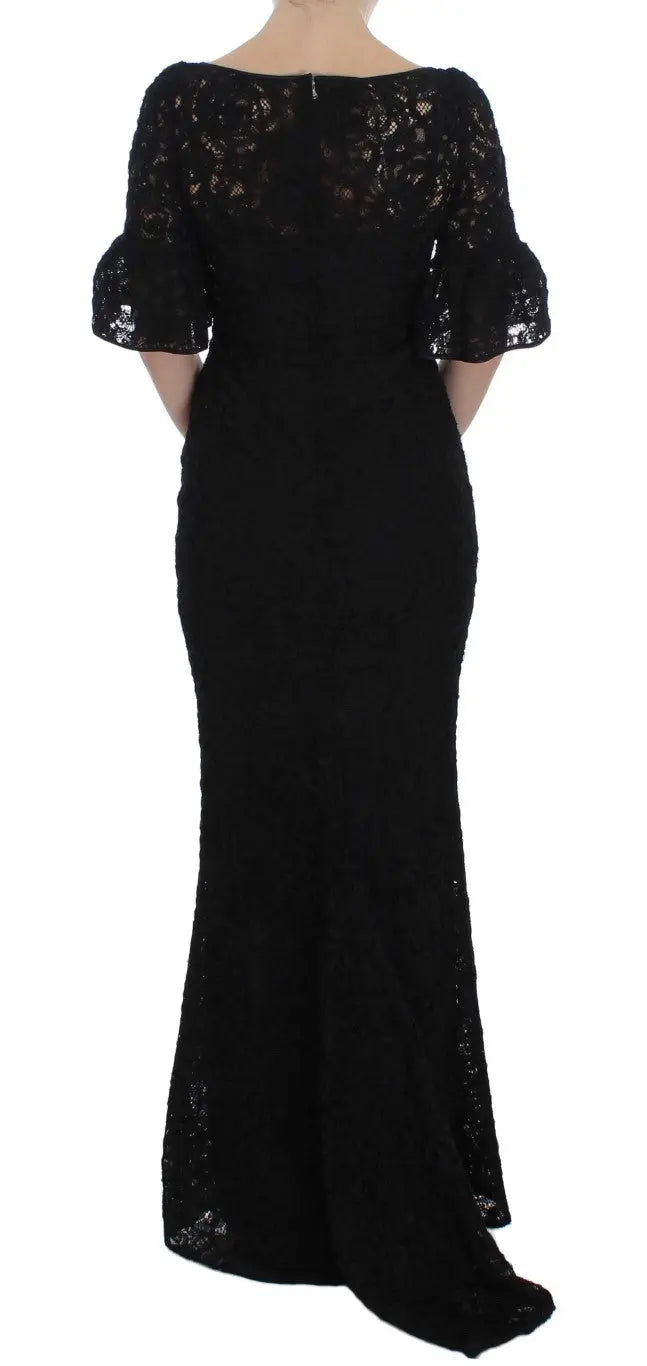 Dolce & Gabbana Black Floral Lace Long Bodycon Maxi Dress Dolce & Gabbana