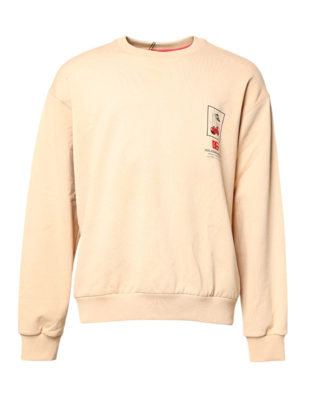 Dolce & Gabbana Beige Cherry Print Crew Neck Pullover Sweater - Zeiniez