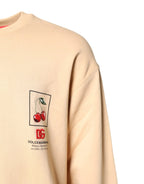 Dolce & Gabbana Beige Cherry Print Crew Neck Pullover Sweater - Zeiniez