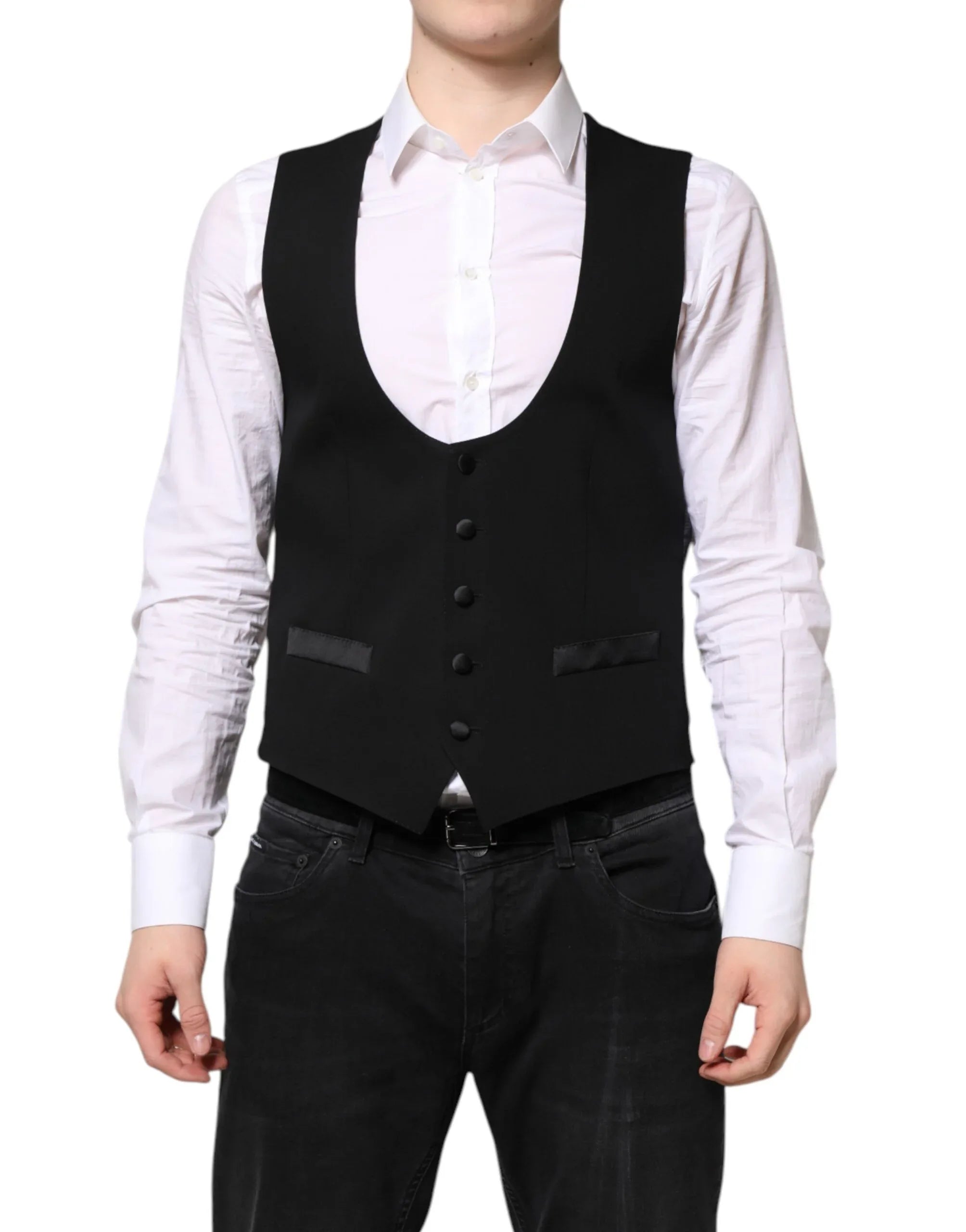 Dolce & Gabbana Black Wool Waistcoat Dress Formal Vest - Zeiniez