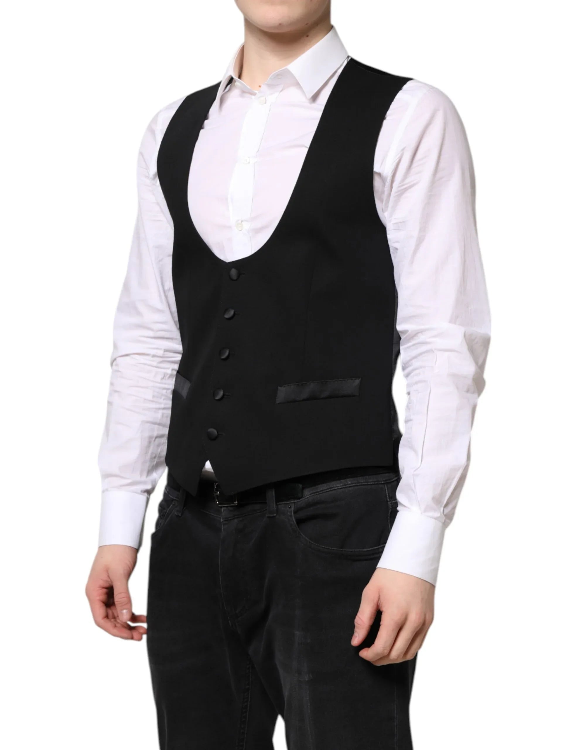 Dolce & Gabbana Black Wool Waistcoat Dress Formal Vest - Zeiniez