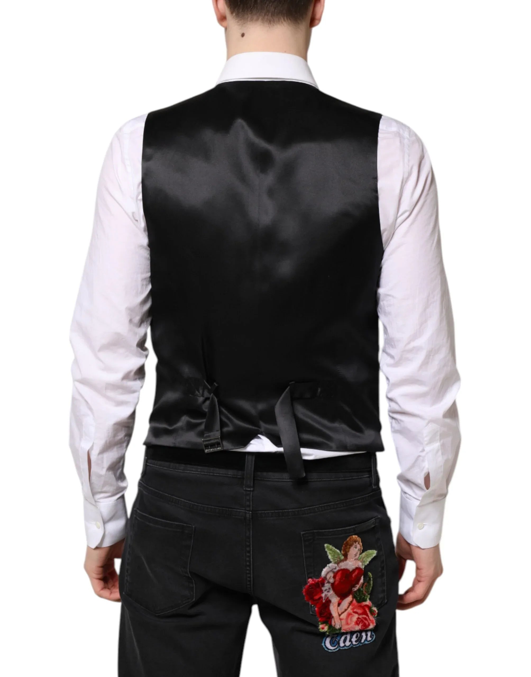Dolce & Gabbana Black Wool Waistcoat Dress Formal Vest - Zeiniez