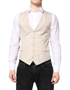 Dolce & Gabbana Beige Gray Dress Men Formal Waistcoat Vest - Zeiniez