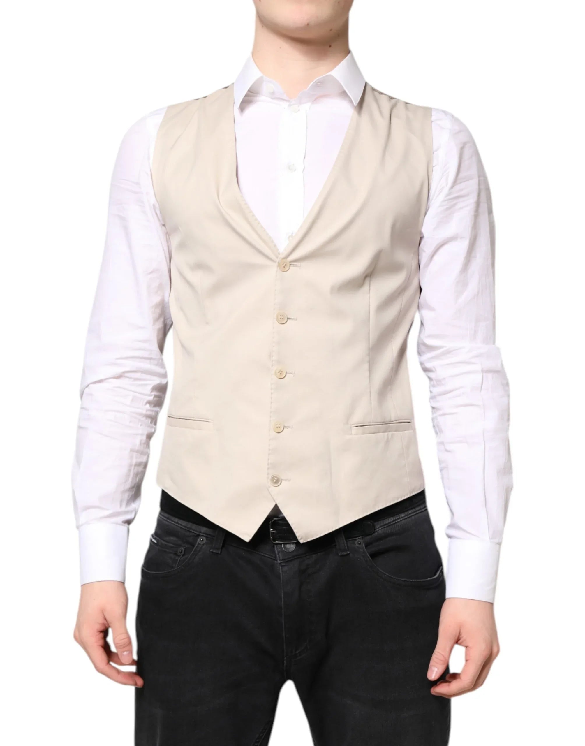 Dolce & Gabbana Beige Gray Dress Men Formal Waistcoat Vest - Zeiniez