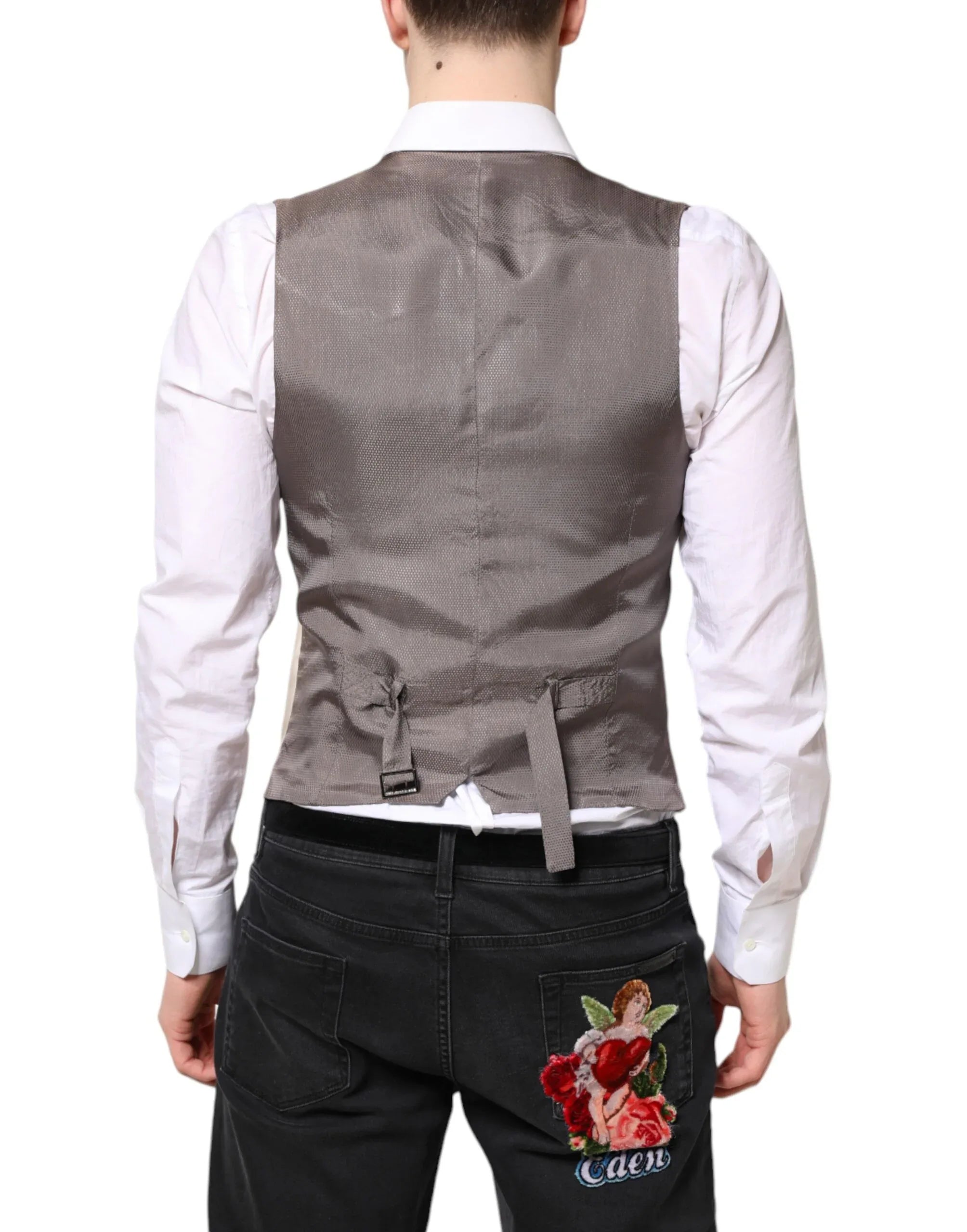 Dolce & Gabbana Beige Gray Dress Men Formal Waistcoat Vest - Zeiniez