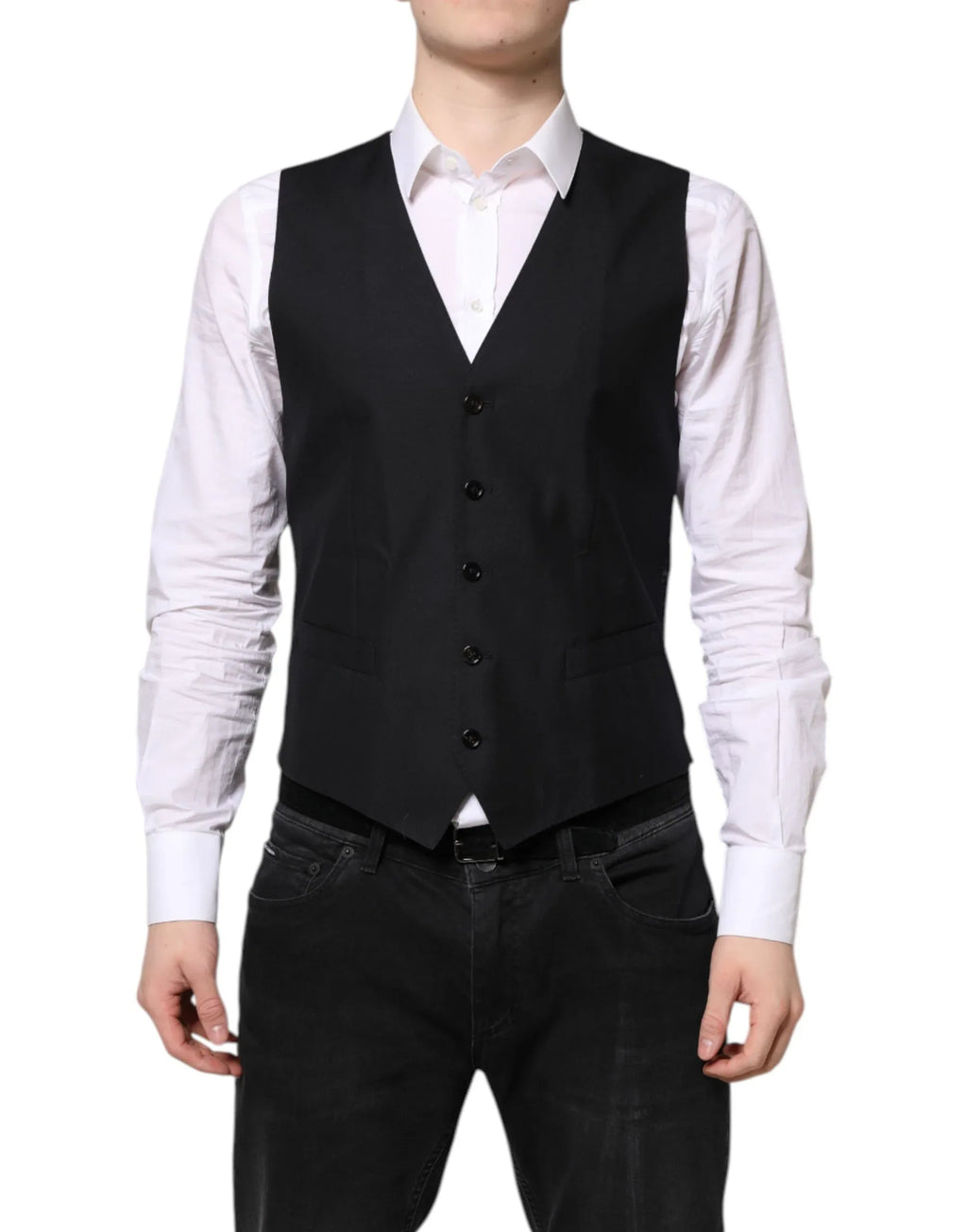 Dolce & Gabbana Black Wool Waistcoat Dress Formal Vest - Zeiniez