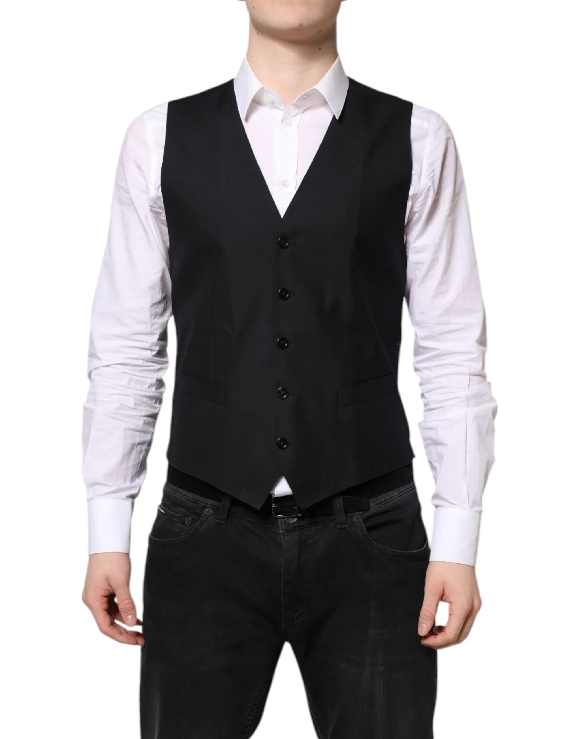 Dolce & Gabbana Black Wool Waistcoat Dress Formal Vest - Zeiniez
