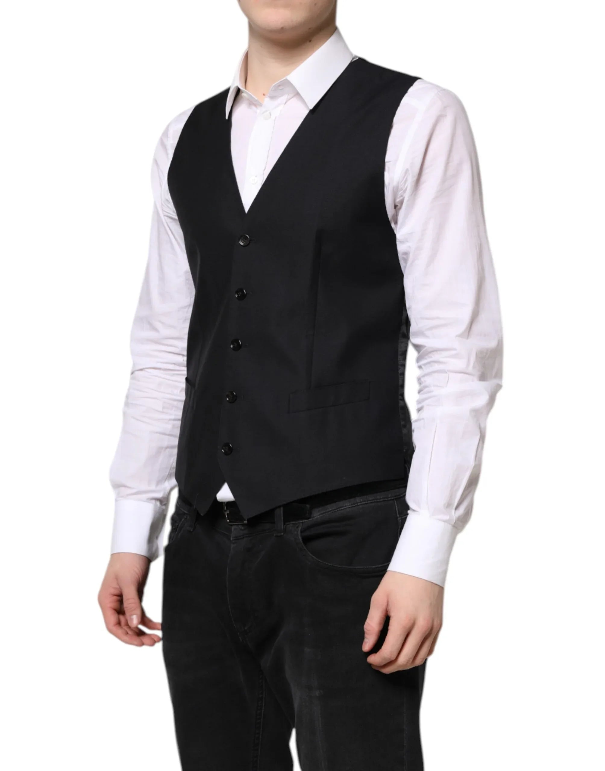 Dolce & Gabbana Black Wool Waistcoat Dress Formal Vest - Zeiniez