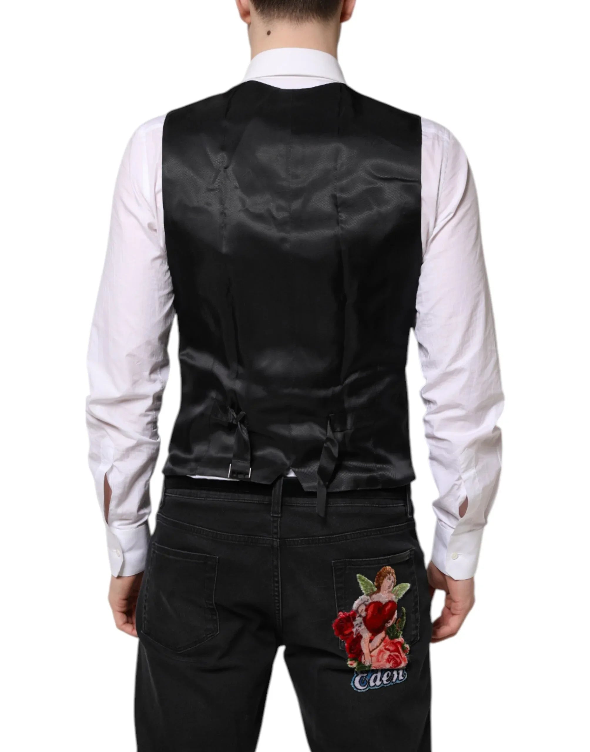 Dolce & Gabbana Black Wool Waistcoat Dress Formal Vest - Zeiniez