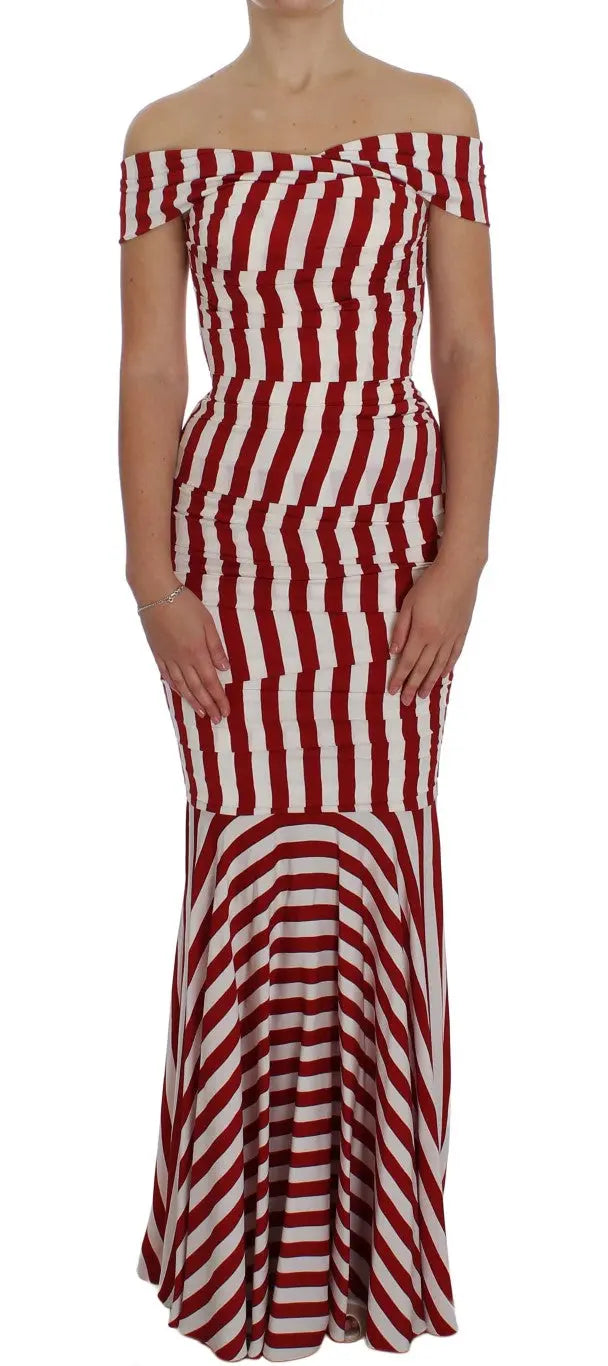 Dolce & Gabbana Red White Silk Stretch Dress Dolce & Gabbana