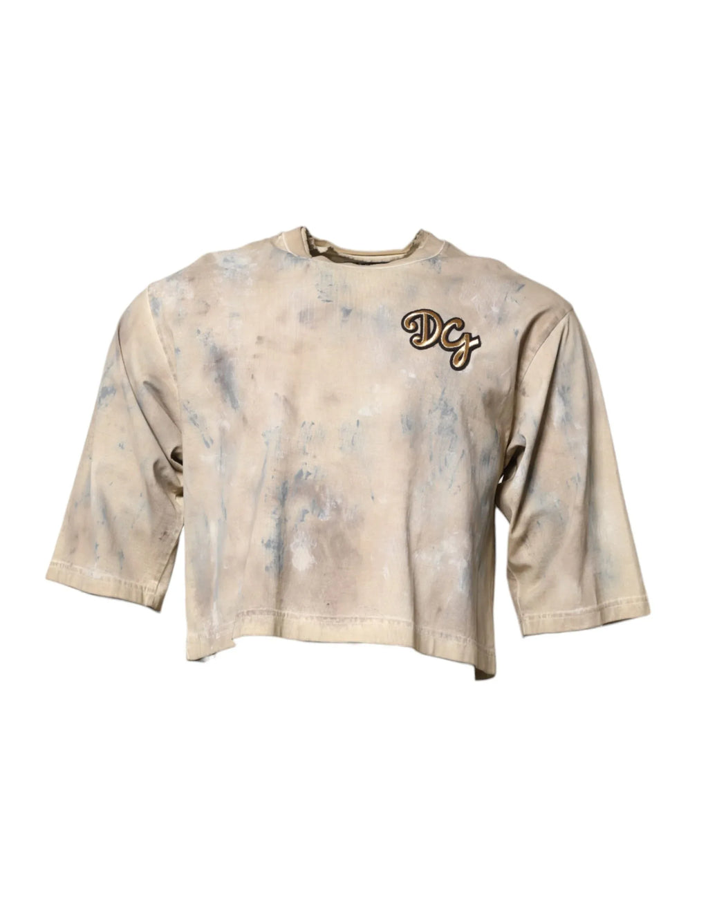 Dolce & Gabbana Beige Tie Dye DG Embroidery Cropped T-shirt - Zeiniez