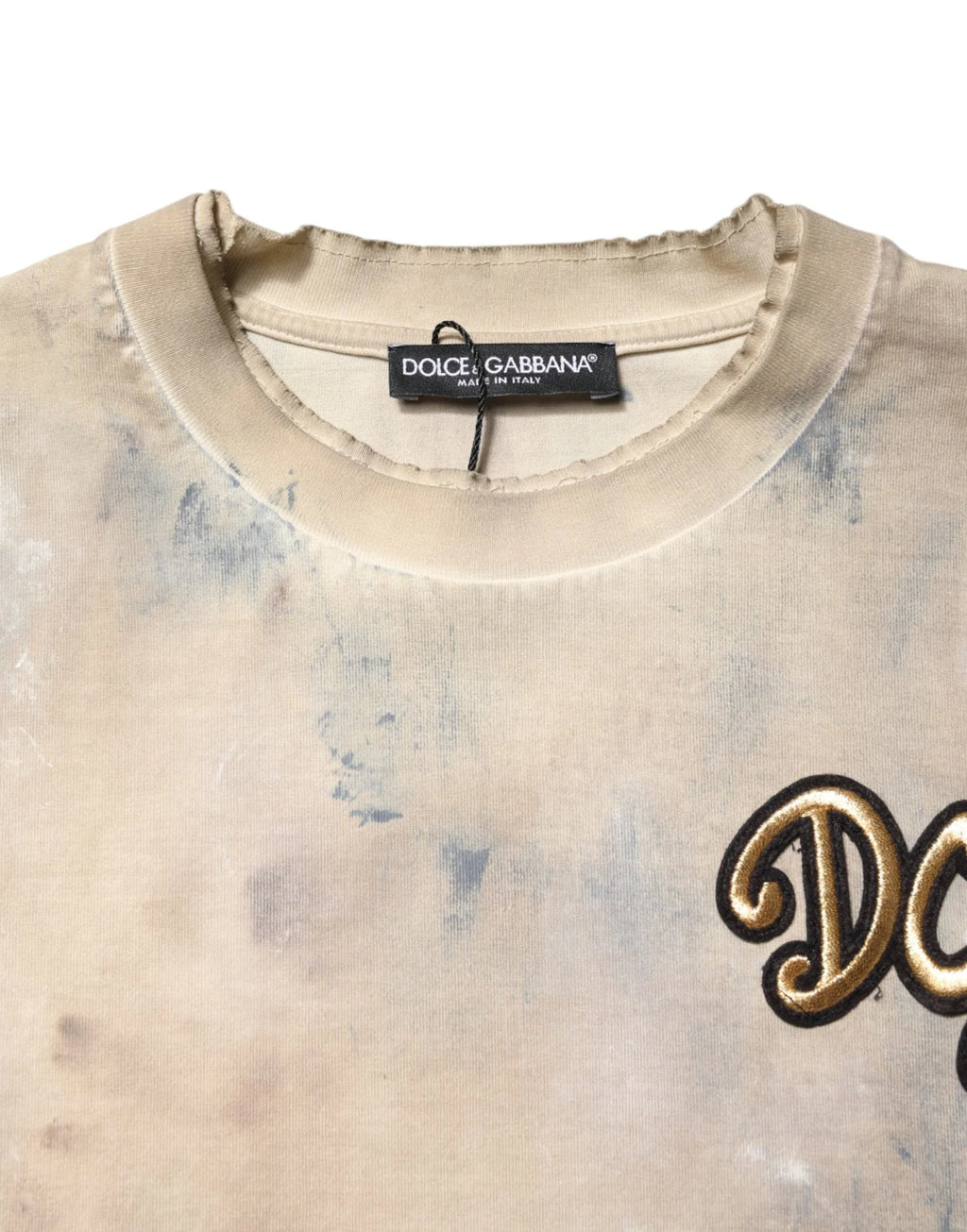Dolce & Gabbana Beige Tie Dye DG Embroidery Cropped T-shirt - Zeiniez
