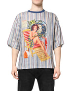 Dolce & Gabbana Multicolor Striped Pin Up Linen Round Neck T-shirt - Zeiniez