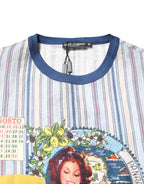 Dolce & Gabbana Multicolor Striped Pin Up Linen Round Neck T-shirt - Zeiniez