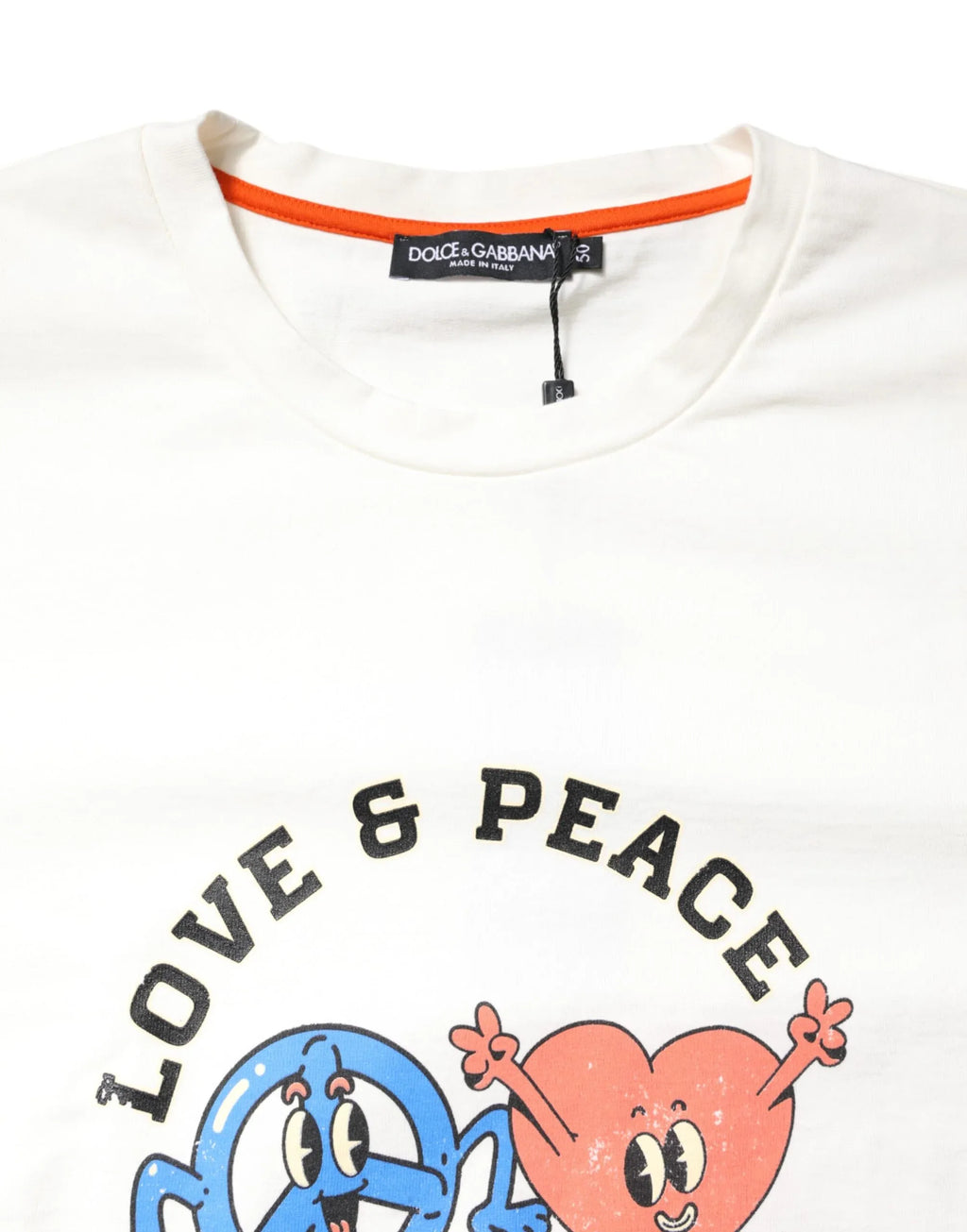 Dolce & Gabbana White LOVE & PEACE Print Crew Neck T-shirt - Zeiniez