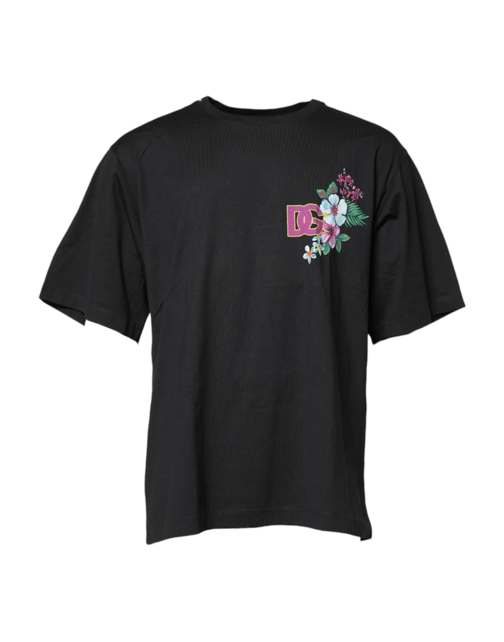 Dolce & Gabbana Black DG Floral Print Crew Neck T-shirt - Zeiniez