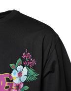 Dolce & Gabbana Black DG Floral Print Crew Neck T-shirt - Zeiniez