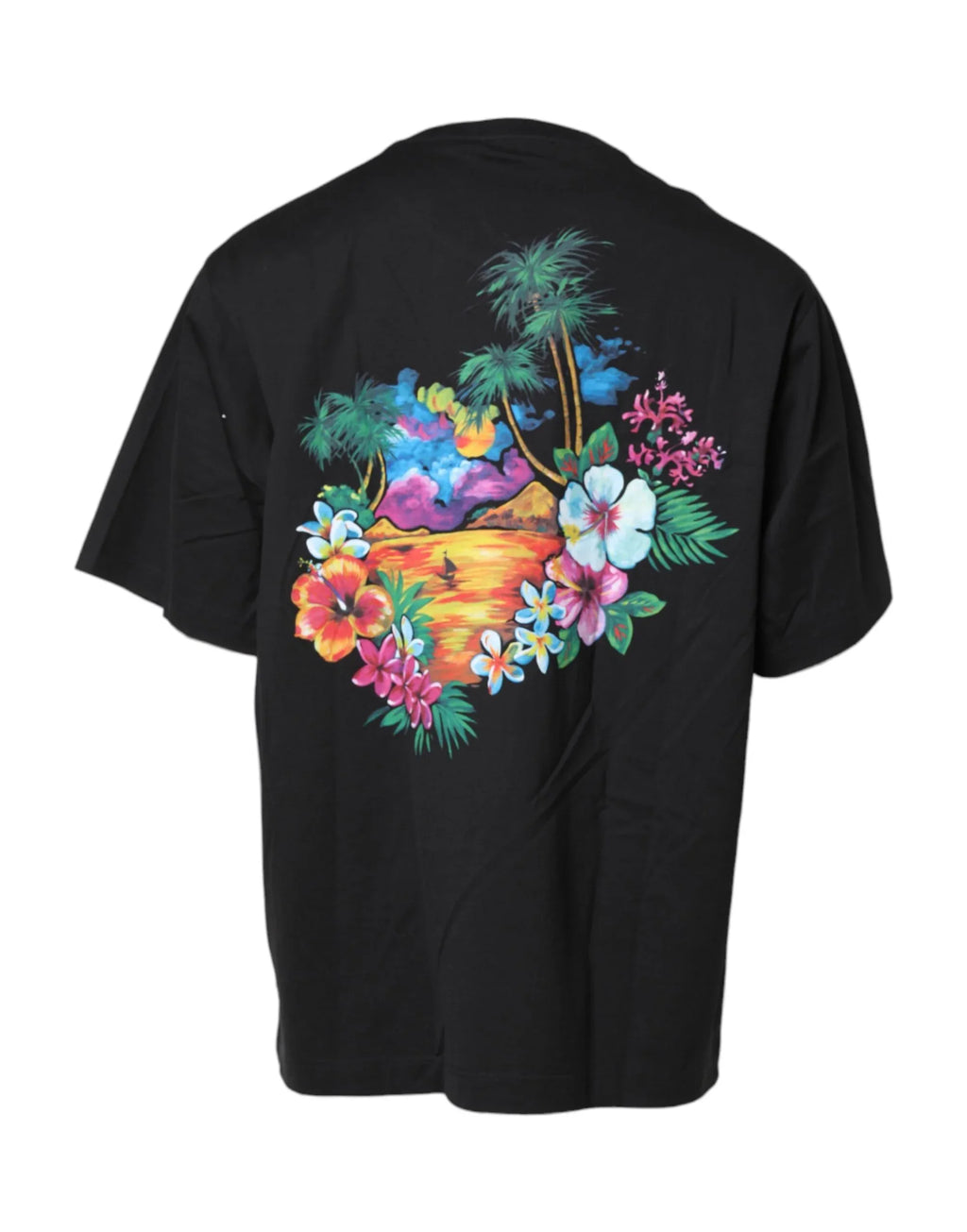 Dolce & Gabbana Black DG Floral Print Crew Neck T-shirt - Zeiniez