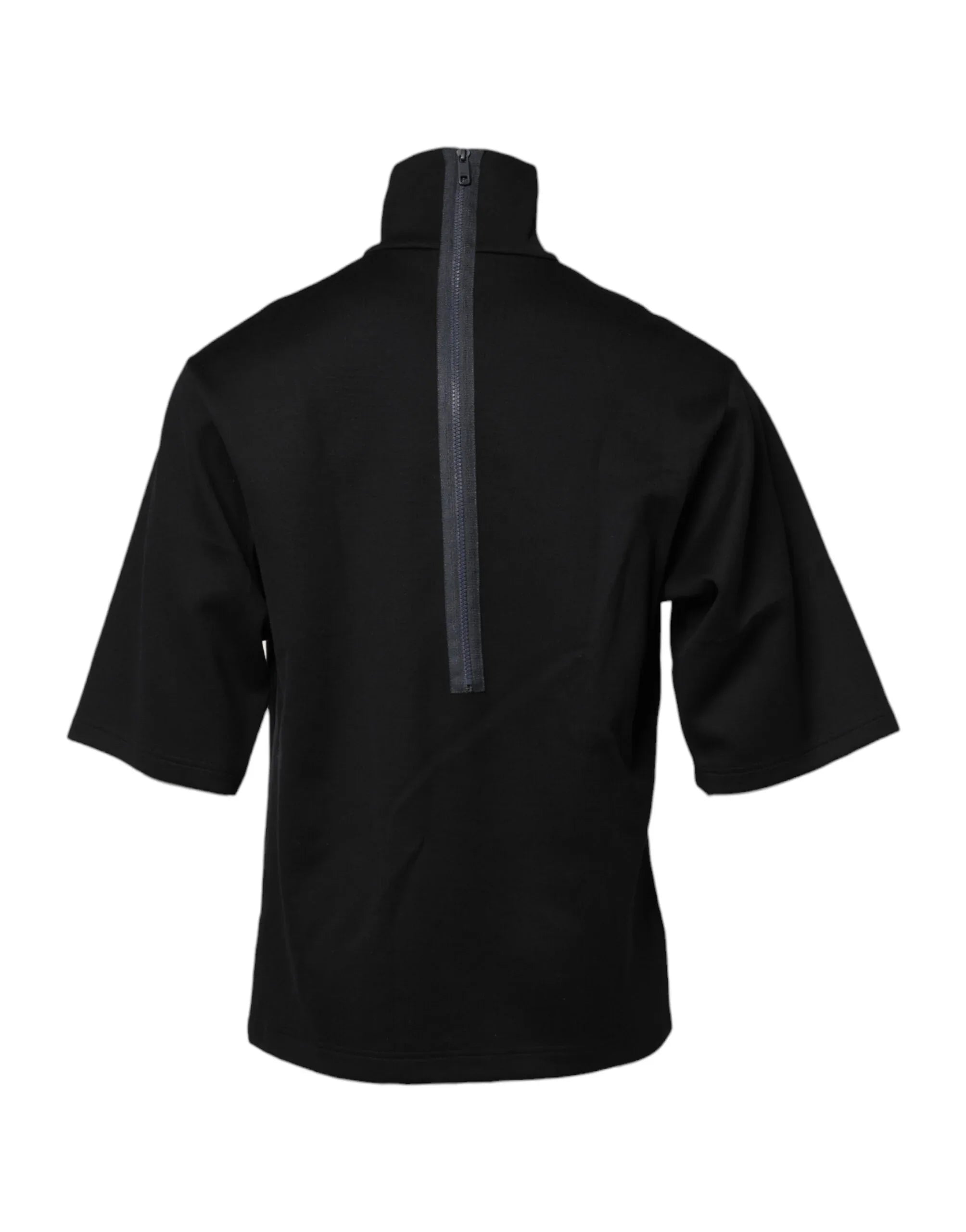 Dolce & Gabbana Black Cotton DG Print Turtleneck T-shirt - Zeiniez