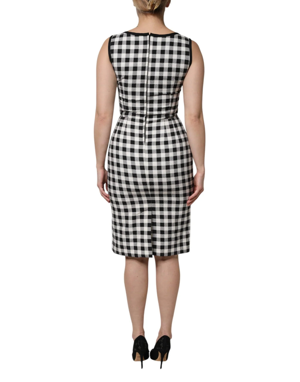 Dolce & Gabbana White Black Checkered Sleeveless Sheath Dress - Zeiniez