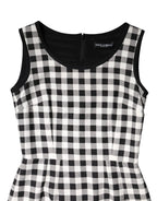 Dolce & Gabbana White Black Checkered Sleeveless Sheath Dress - Zeiniez