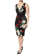 Dolce & Gabbana Black Floral Print Sleeveless Sheath Dress - Zeiniez