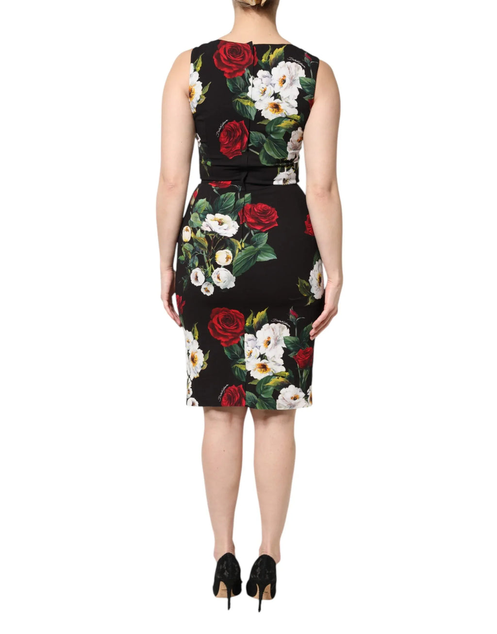 Dolce & Gabbana Black Floral Print Sleeveless Sheath Dress - Zeiniez