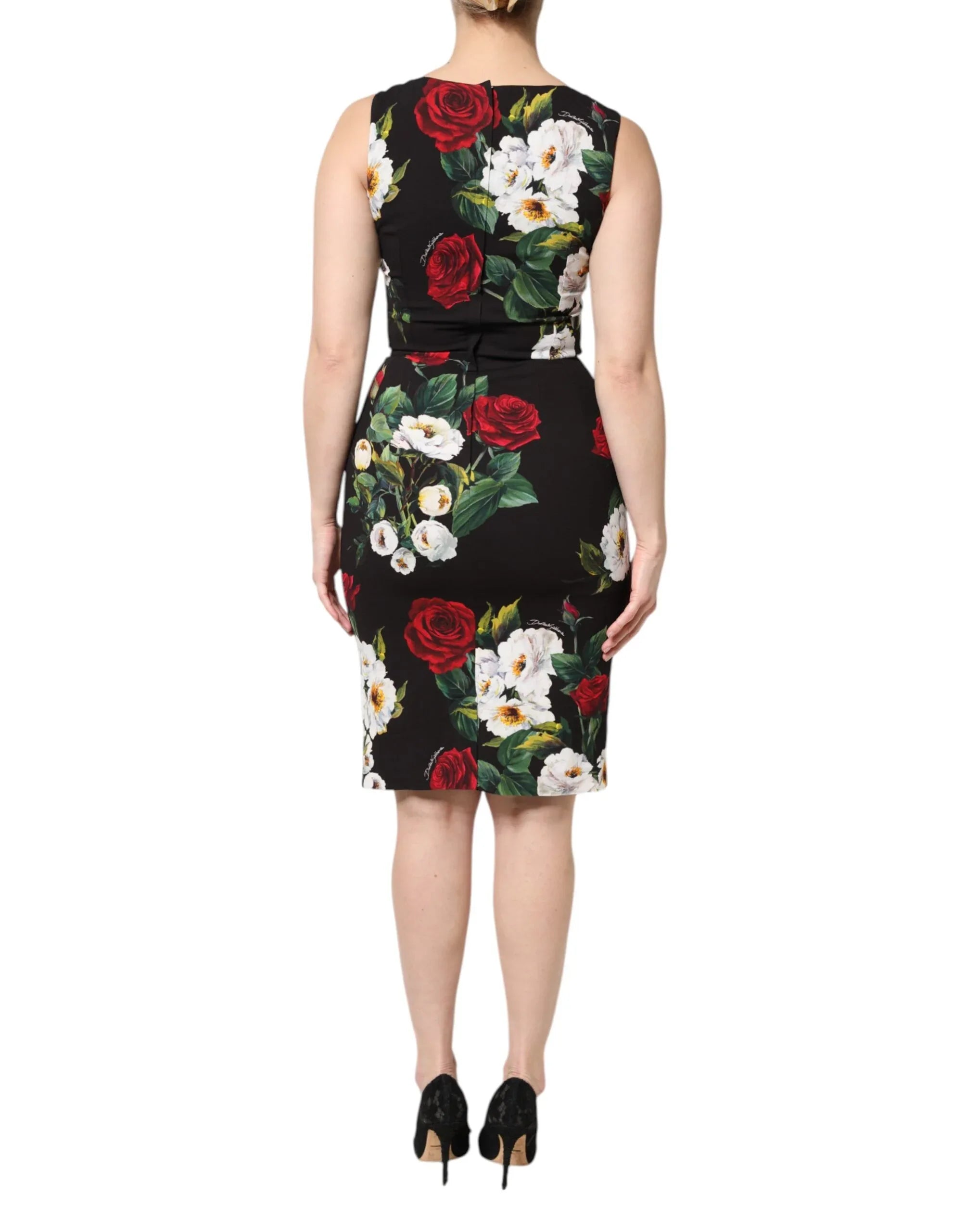 Dolce & Gabbana Black Floral Print Sleeveless Sheath Dress - Zeiniez