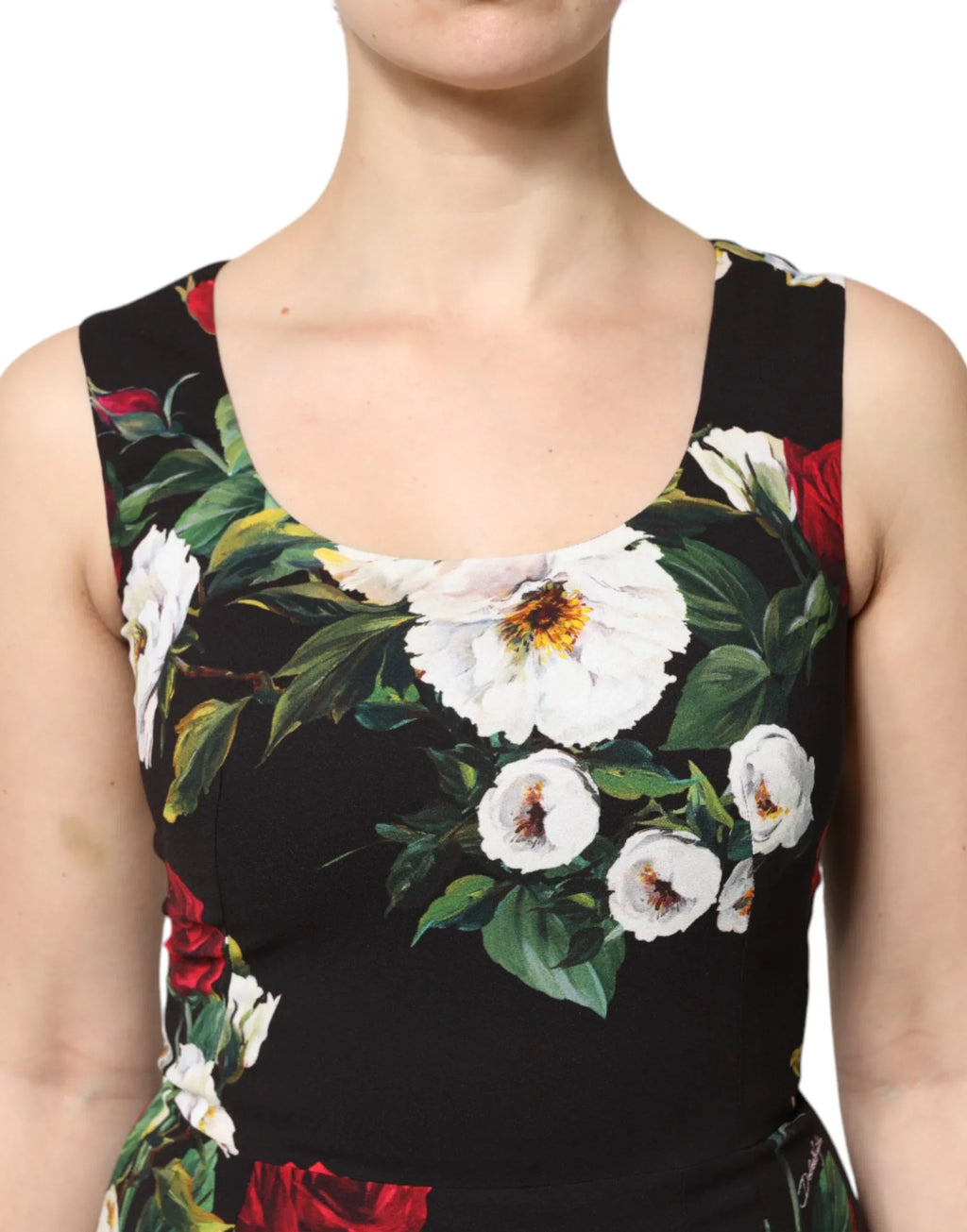 Dolce & Gabbana Black Floral Print Sleeveless Sheath Dress - Zeiniez