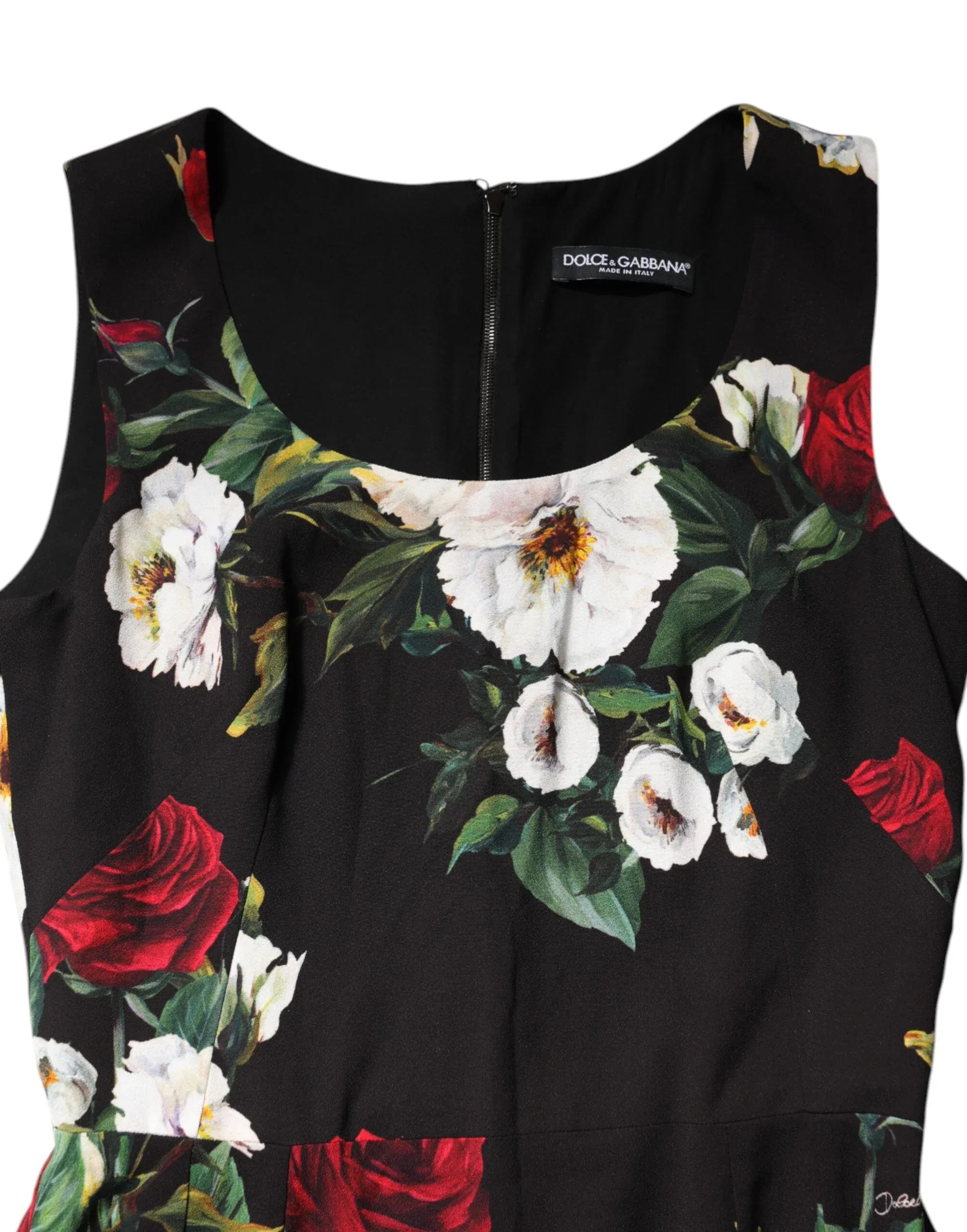 Dolce & Gabbana Black Floral Print Sleeveless Sheath Dress - Zeiniez
