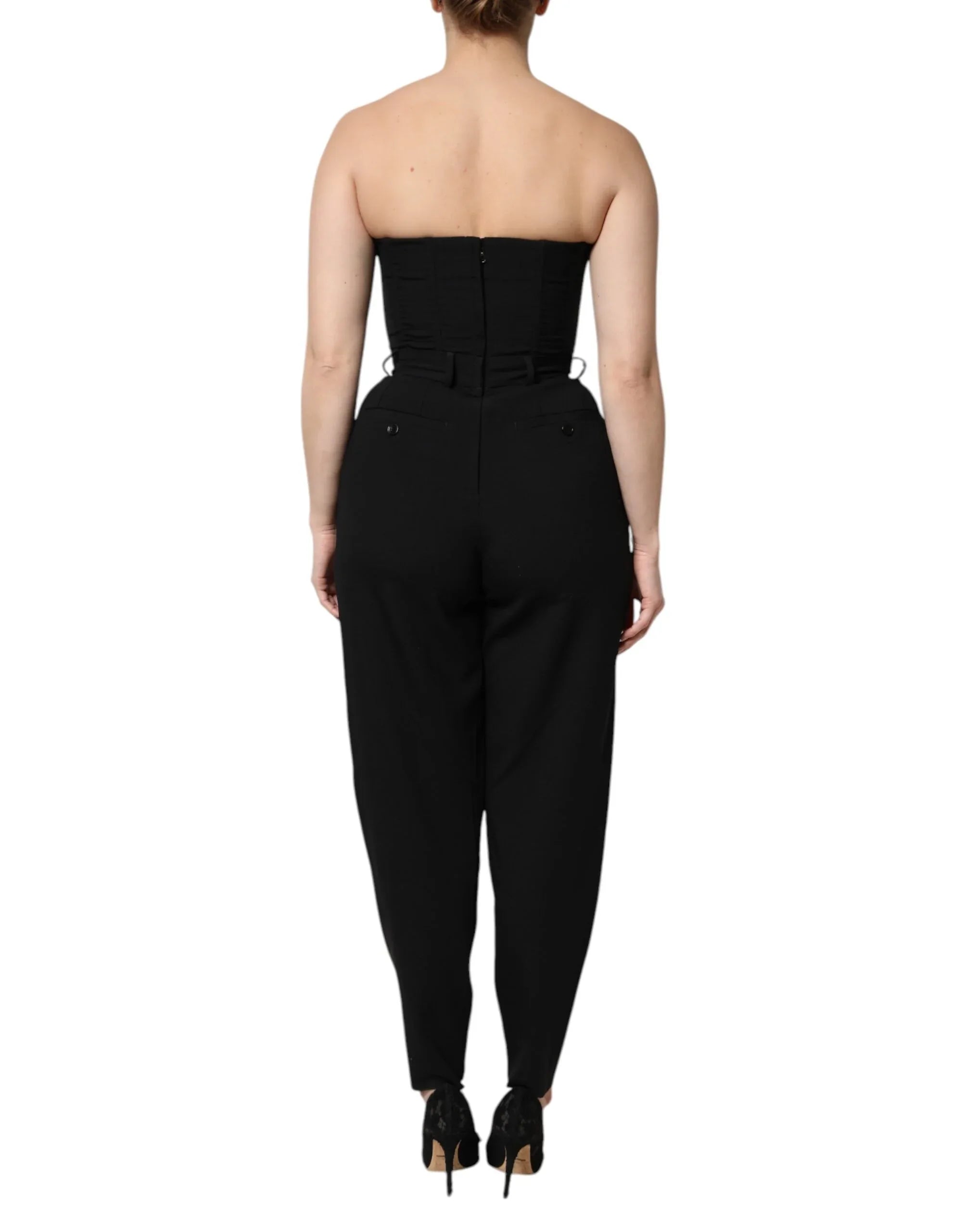Dolce & Gabbana Black Wool Strapless Romper Jumpsuit Dress - Zeiniez