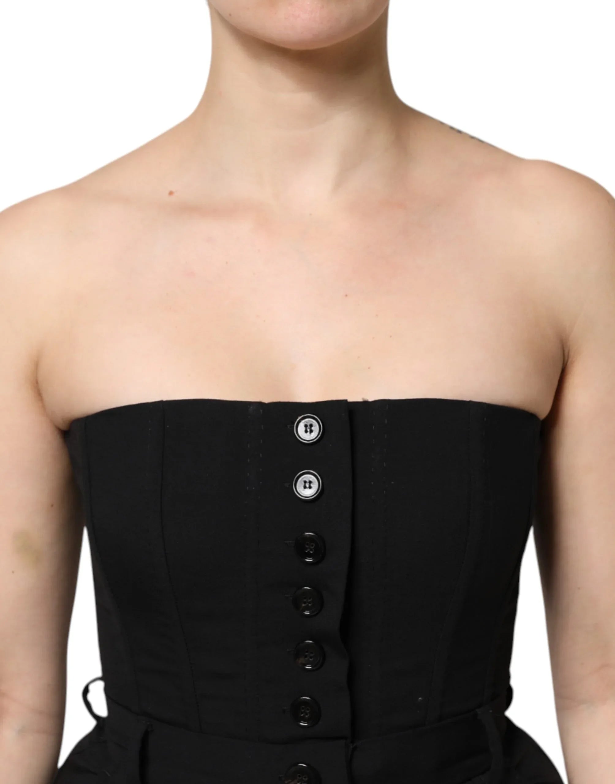 Dolce & Gabbana Black Wool Strapless Romper Jumpsuit Dress - Zeiniez