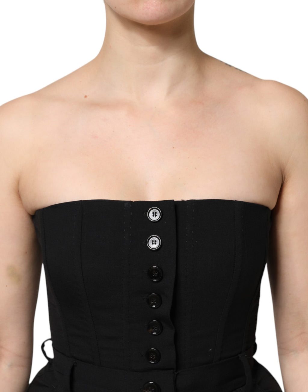 Dolce & Gabbana Black Wool Strapless Romper Jumpsuit Dress