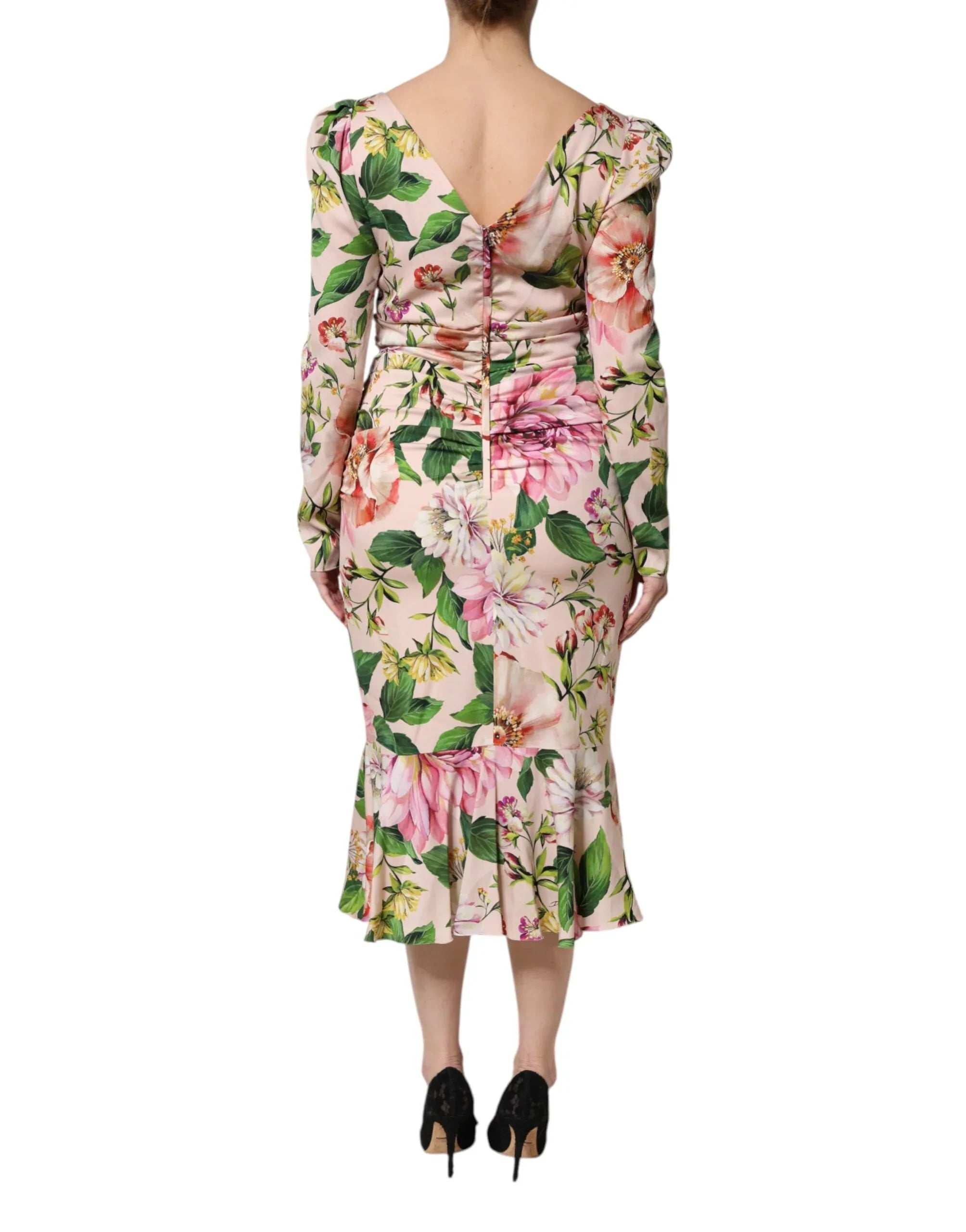 Dolce & Gabbana Pink Floral Silk Fit And Flared Midi Dress - Zeiniez