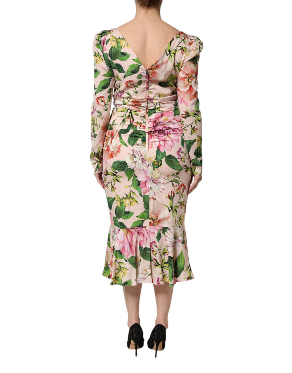 Dolce & Gabbana Pink Floral Silk Fit And Flared Midi Dress