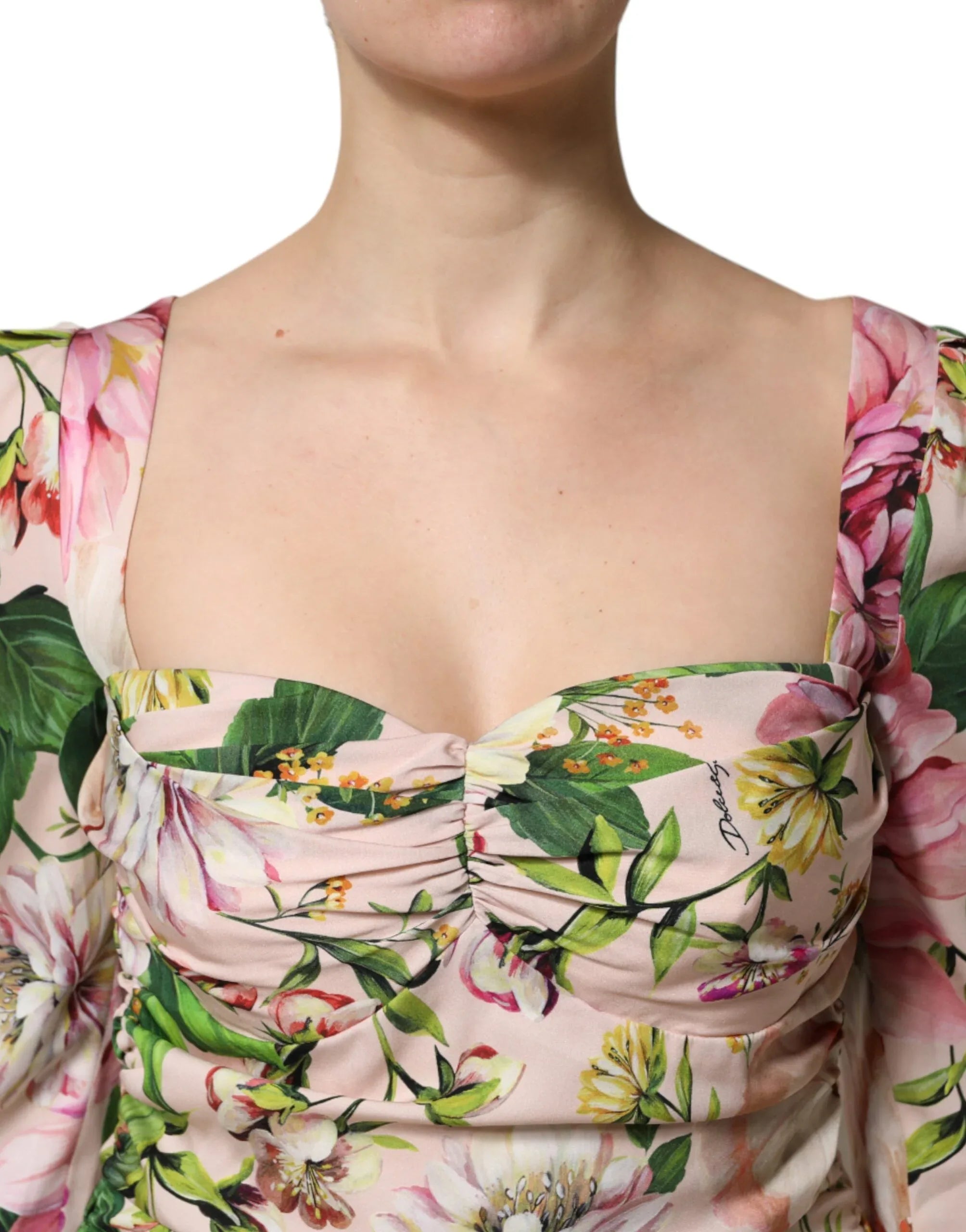 Dolce & Gabbana Pink Floral Silk Fit And Flared Midi Dress - Zeiniez