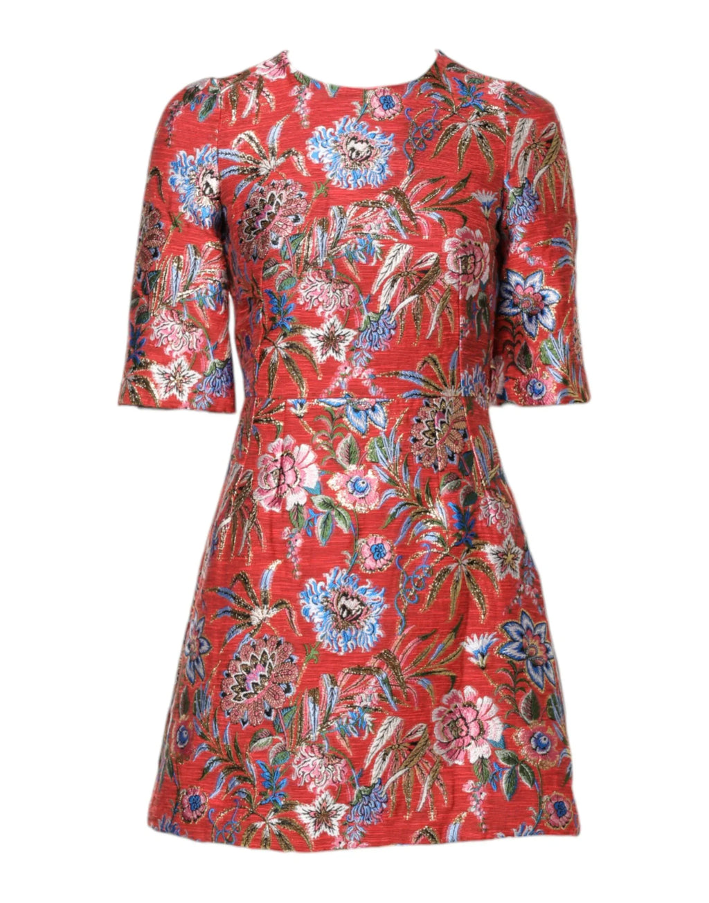 Dolce & Gabbana Red Floral Jacquard A-line Mini Dress - Zeiniez