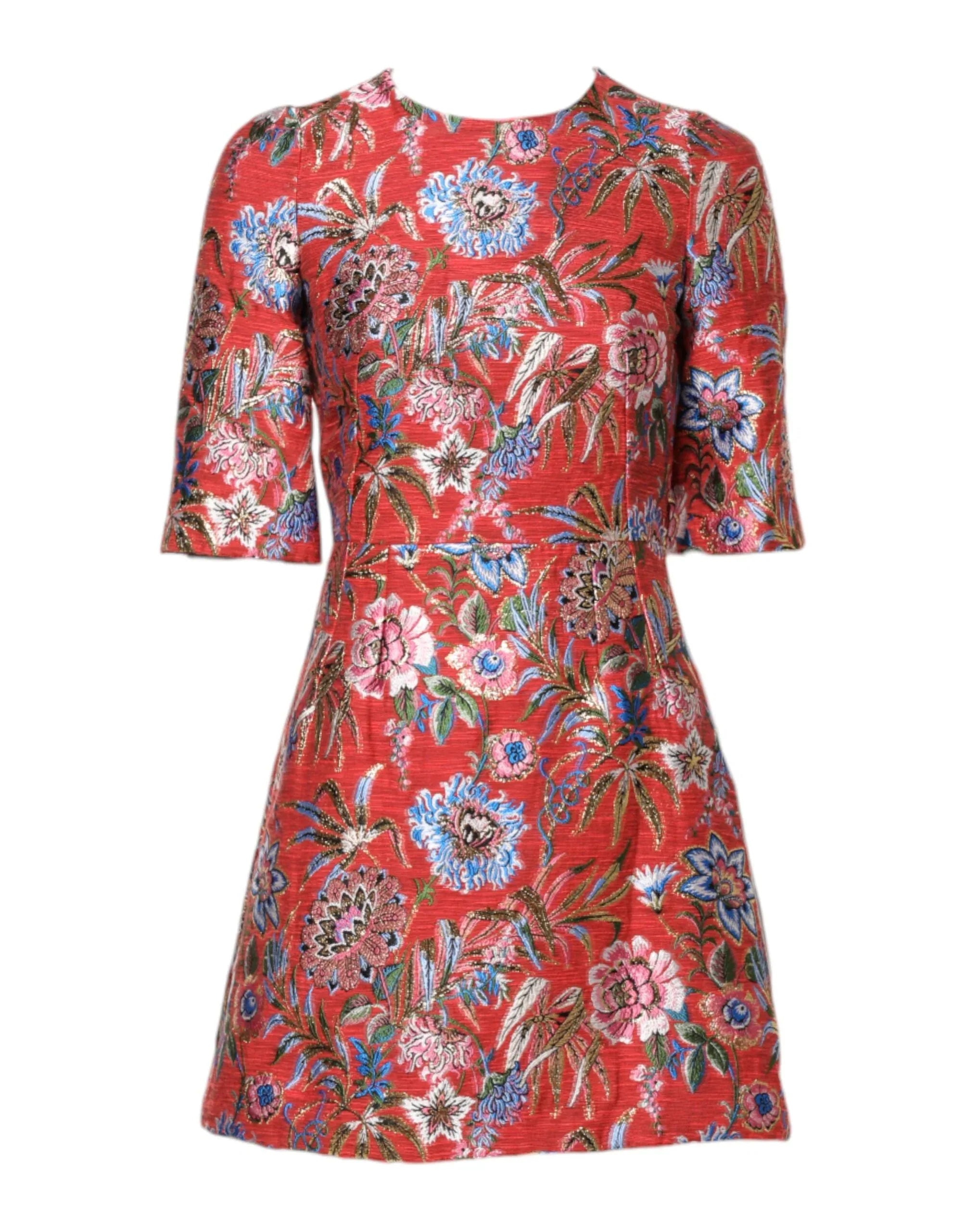 Dolce & Gabbana Red Floral Jacquard A-line Mini Dress - Zeiniez