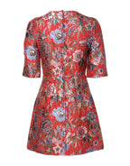 Dolce & Gabbana Red Floral Jacquard A-line Mini Dress - Zeiniez